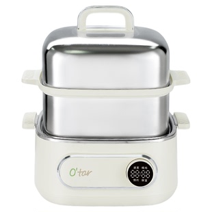 O'tar 欧塔电蒸锅家用不锈钢蒸锅多功能三层蒸煮炖一体锅小型蒸箱