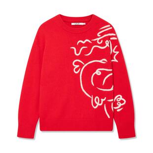 喜乐灵龙【宋茜同款】LILY新款女装美丽诺羊毛复古红色毛衣