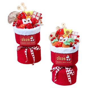 2026新年礼品花束创意水果毛线花送朋友开业乔迁贺礼春节装饰摆件