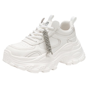 依思q厚底老爹鞋女2026新款配阔腿裤白色轻便软底增高好看运动鞋