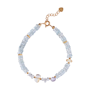 原创蓝色托帕石s925纯银镀金天然石手串气质轻奢风水晶叠戴手链女