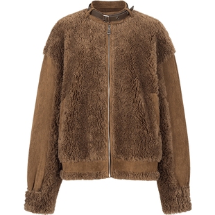 衣香丽影100%羊羔毛皮草短外套女2025年冬装新款小个子麂皮绒上衣