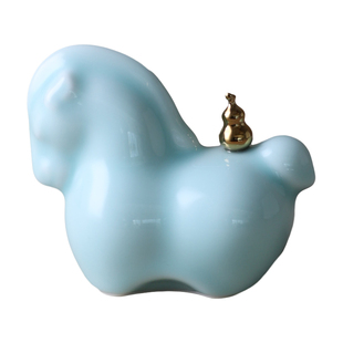 景德镇影青马年生肖礼品陶瓷办公室摆件年会玄关中式吉祥物