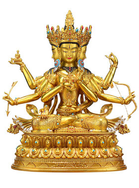闯隆10寸尊胜佛母铜鎏金铜像摆件