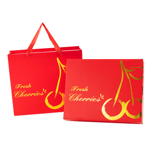 进口车厘子礼盒包装盒红色5斤装大樱桃高档烫金手提袋礼品盒空盒