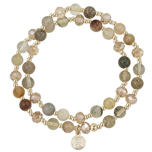 AJIDOU阿吉豆手链时尚叠戴串珠手链黄发晶招财转运手串仿水晶手饰