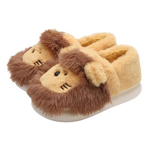 细细条可爱小狮子冬季毛绒鞋男女情侣室内居家防滑防臭保暖棉拖鞋