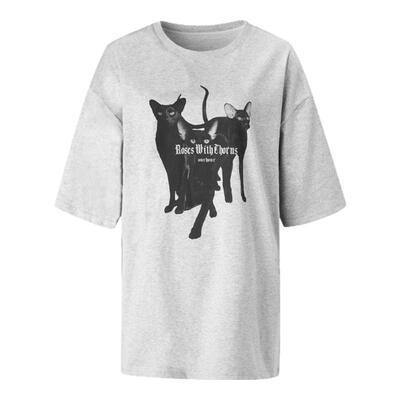 ourhour白色黑猫印花宽松T恤