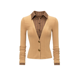 4muggle咖色衬衣秋冬假两件针织衫学院风性感上衣不对称毛呢短裙