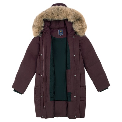 威鹏中长连帽毛领宽松好看羽绒服