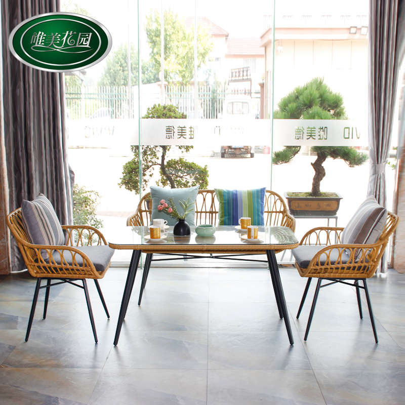 藤艺沙发双人现代简约户外沙发椅藤编露台庭院阳光房藤桌椅子组合