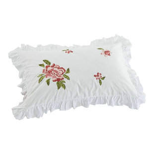 纯棉白色公主枕套单人绣花老式花边80年代怀旧枕头套全棉一对装