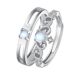 月光恋人情侣戒指纯银一对戒月光石小众设计刻字开口纪念新款礼物