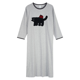 轩靓松弛睡裙女春秋季纯棉长袖超长裙休闲可外穿四季家居服连衣裙