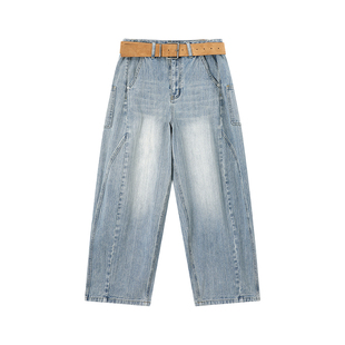 吴童童复古水洗高腰阔腿直筒牛仔裤女秋冬韩系休闲宽松拖地长裤子