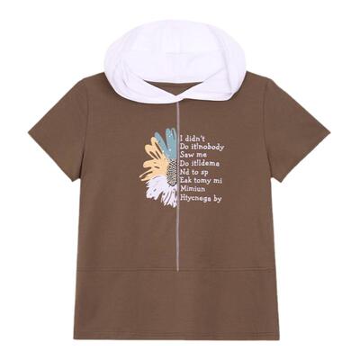 夏季洋气上衣连帽短袖t恤女