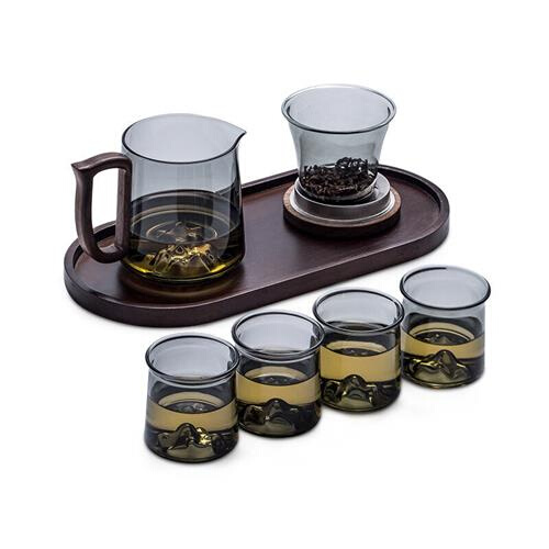 高档伊文 功夫茶具套装家用茶水分离玻璃茶壶茶杯简约干泡盘办公