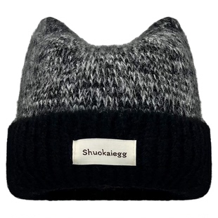 2026新款可爱猫耳朵针织帽冬季保暖护耳帽子女百搭甜美可爱毛线帽