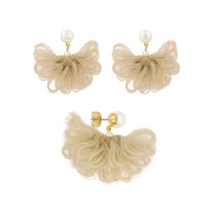 OSEWAYA耳钉毛线花朵超仙氛围感仿珍珠耳环温柔高级感女花形耳饰