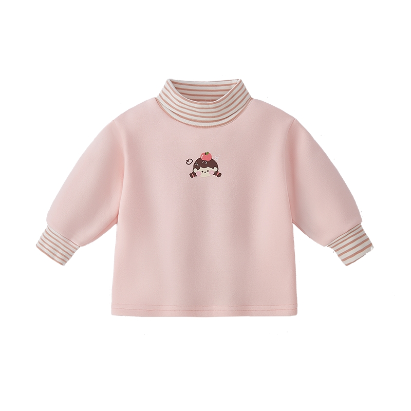 [抗静电抑菌]儿童长袖T恤秋冬女童条纹高领宝宝加绒上衣6男童衣服