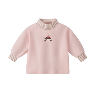 [抗静电抑菌]儿童长袖T恤秋冬女童高领宝宝加绒男童红色打底衫