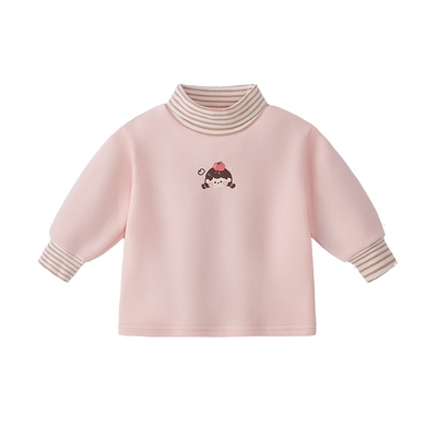 [抗静电抑菌]儿童长袖T恤秋冬女童条纹高领宝宝加绒男童打底衫