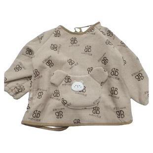 宝宝罩衣秋冬加棉卡通条绒加绒长袖保暖羽绒服护衣吃饭防污衣婴儿