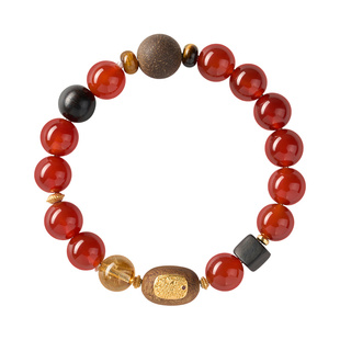 福茹计纯银红玛瑙手串女沉香黑檀木珠黄塔晶珠中药合香珠安神手链