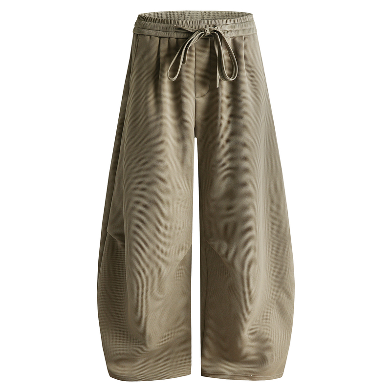 @港仔文艺男 加绒加厚裤子男冬季华夫格休闲裤垂坠感宽松阔腿长裤