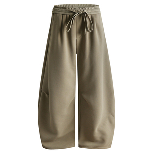 @港仔文艺男 加绒加厚裤子男冬季华夫格休闲裤垂坠感宽松阔腿长裤