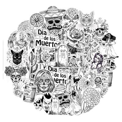 50张暗黑哥特风装饰涂鸦贴纸黑白