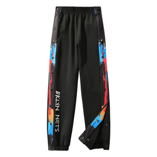 欧文排扣裤男秋冬篮球长裤美式训练运动纽扣全开秒脱男生裤子加绒