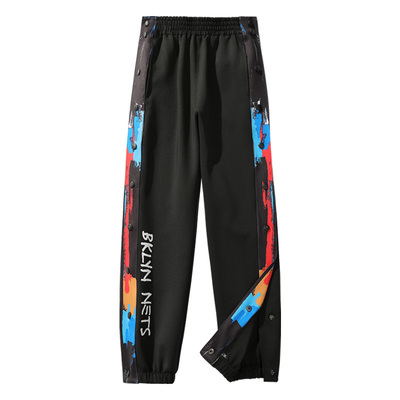 排扣裤男秋冬篮球长裤全开扣裤子