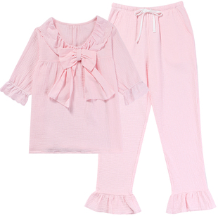 tutuanna春夏女士睡衣 纯棉透气公主风纯色短袖家居服套装女