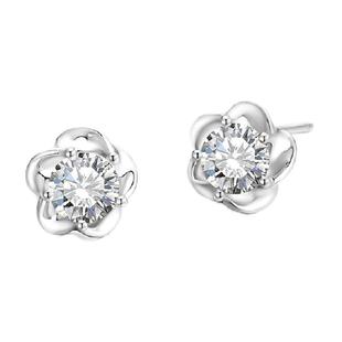 中国黄金珍尚银纯银花朵耳钉女爆闪养耳洞耳饰2026新款爆款S925