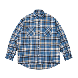 VMCL 破坏水洗蓝色格子日系复古长袖衬衫外套男秋23AW vermicelli