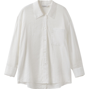 【苎麻】播商场同款白色宽松长袖衬衫女夏新款薄上衣BDS2CD2471