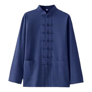 唐装新中式衬衫男棉麻外套复古男装立领上衣禅意茶服中山装居士服