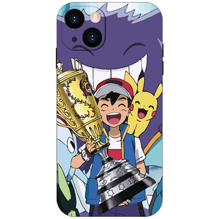 宝可梦小智夺冠原创纪念手机壳适用于苹果14/13全包12/11液态硅胶iPhone15ProMax光面玻璃定制安卓动漫保护壳
