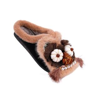 冬季虎头鞋女成人平底加绒复古居家外穿绣花棉拖鞋民族风2022-215