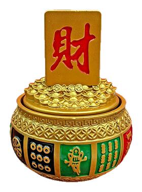彩绘十三幺聚宝盆发财麻将转转创意装饰小摆件打麻将神器男手把件