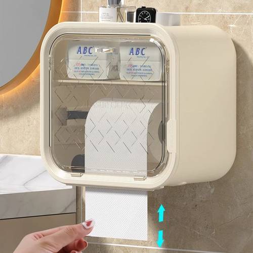 卫生间厕纸盒壁挂式免打孔卷纸盒盖纸巾盒防水纸巾架置物带大容量