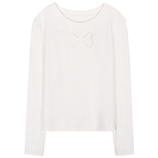 今屿花花刺绣韩系漂亮小上衣早秋白色T恤女2025新款设计感打底衫