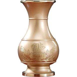 佛字莲花供花佛堂佛前供花瓶 佛台前铜花瓶摆件鲜花插花供佛供瓶