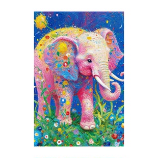 纯手绘油画吉象如意童趣动物肌理感挂画大芬油画村儿童房艺术挂画