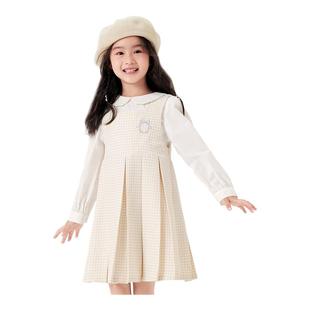 巴拉巴拉童装儿童连衣裙套装女童秋装衬衣百褶裙两件套洋气千鸟格