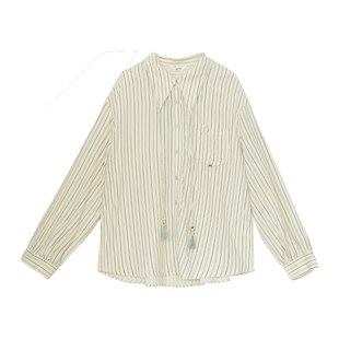 it'real瑞尔法式复古学院风条纹衬衫女春秋设计感森系上衣女