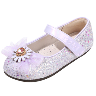 百丽童鞋洋气百搭爱莎公主鞋春秋舒适软底皮鞋女童小女孩水晶单鞋