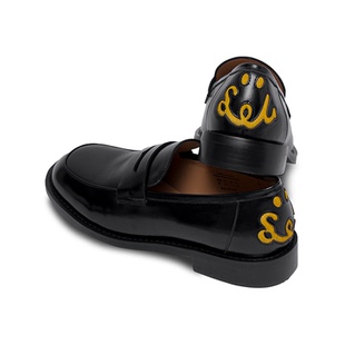 SYMBOLS OF LIGHT 暗夜微笑 进口油蜡牛皮黄色马毛笑脸刺绣乐福鞋