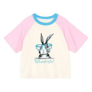 NORNOR陈大猪童装女童T恤短袖夏季凉感透气好看圆领宽松儿童上衣